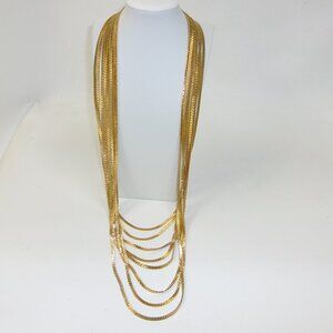 Vintage Monet 8-Strand Brushed Gold Tone Herringbone Chain Necklace